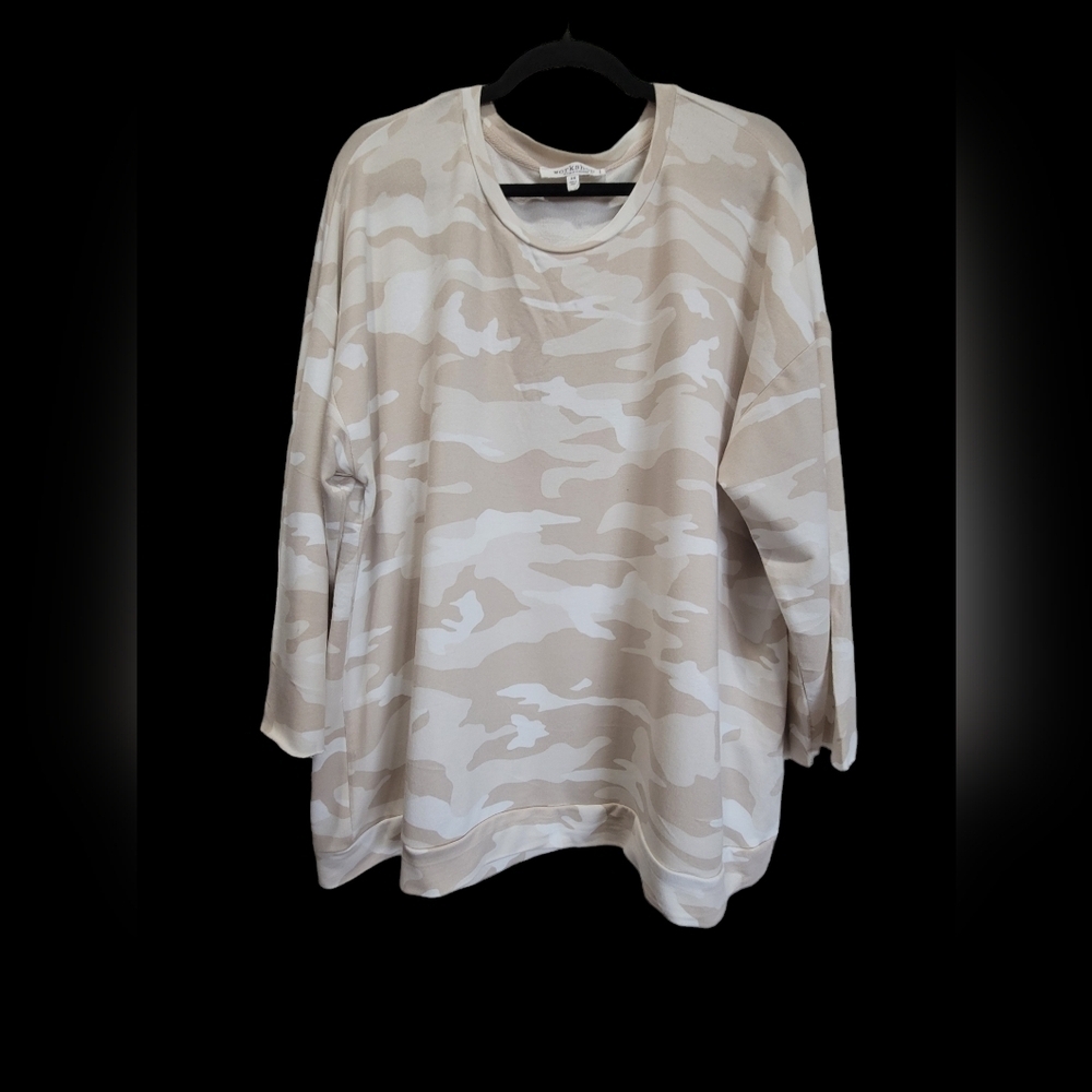 WORKSHOP 2X Modal & Spandex Blend Camo Military Raw Sleeve Hem Sweatshirt